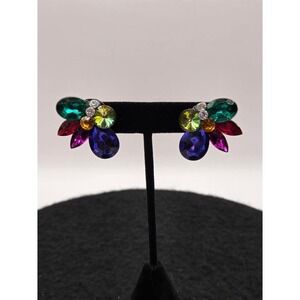 Multicolor Cluster Post Earrings Vintage Style Sparkling Statement